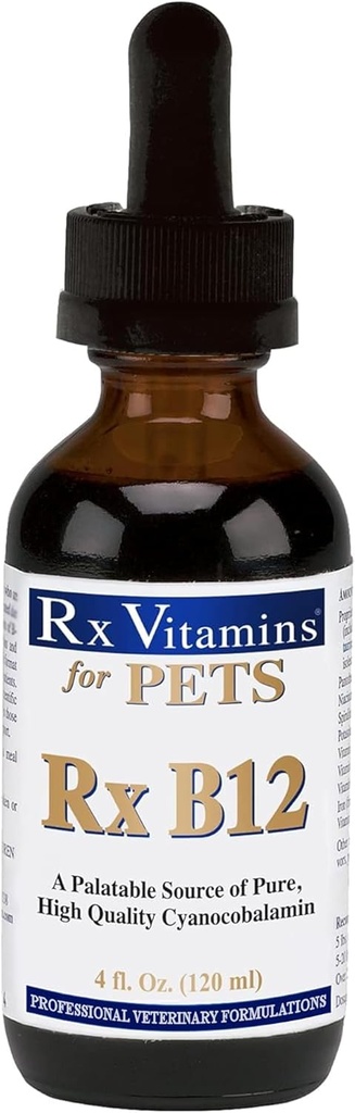 Rx vitaminer Rx B12 for hunder og katter - vitamin B12 flytende kosttilskudd for kjæledyr - hund vitaminer for små og store avler - Cat Helseforsyninger - 4 oz.