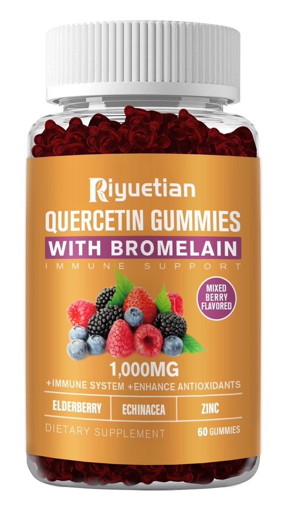 Quercetin med Bromelain, sink og vitamin C - kardiovaskulær, aldrende støtte Chewable vitaminer -Vegan - ren Quercetin for barn og voksne - Non-GMO 60 Count