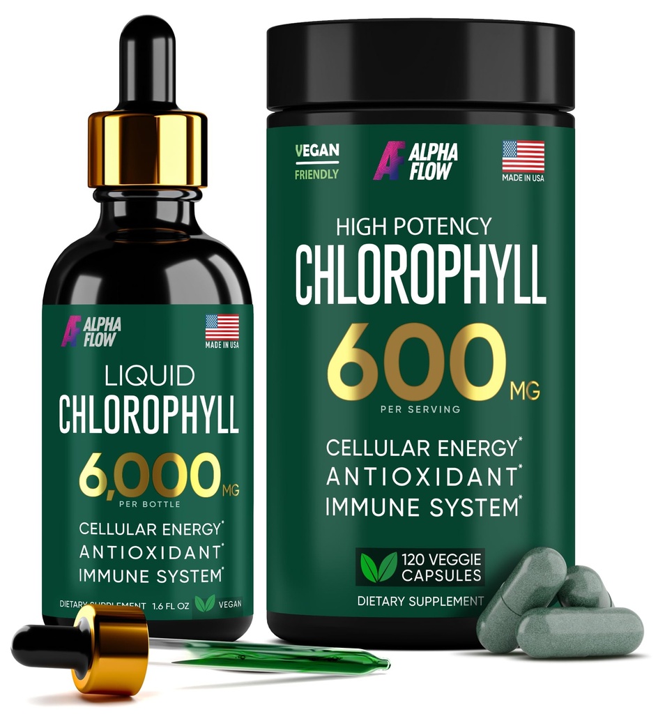 (Bundle) flytende klorofyll faller & klorofyll kapsler - naturlig energi, immunstøtte, intern ferskhet og antioksidant Supplement