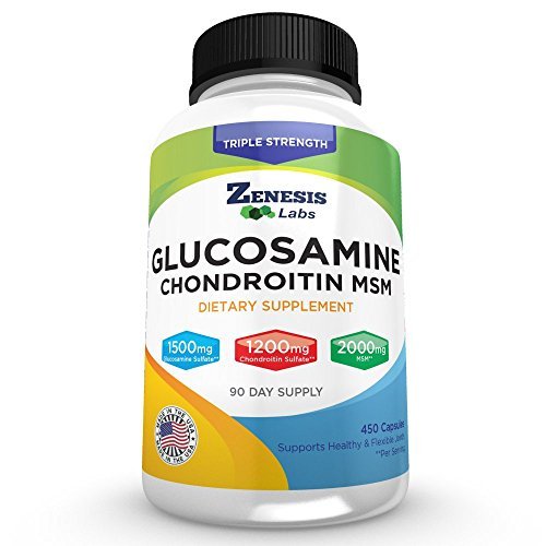 Zenesis Labs Glukosamin Sulfat + Chondroitin + MSM Kombinasjon Joint & Cartilage Supplement 450 kapsler (Bulk 90 dagers forsyning) 1500mg, 1200mg, 2000mg per servering