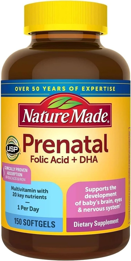 Naturlaget prenatal + Dha 200 mg Kosttilskudd (Netcount 150 Mykt Gels), 150Count ()
