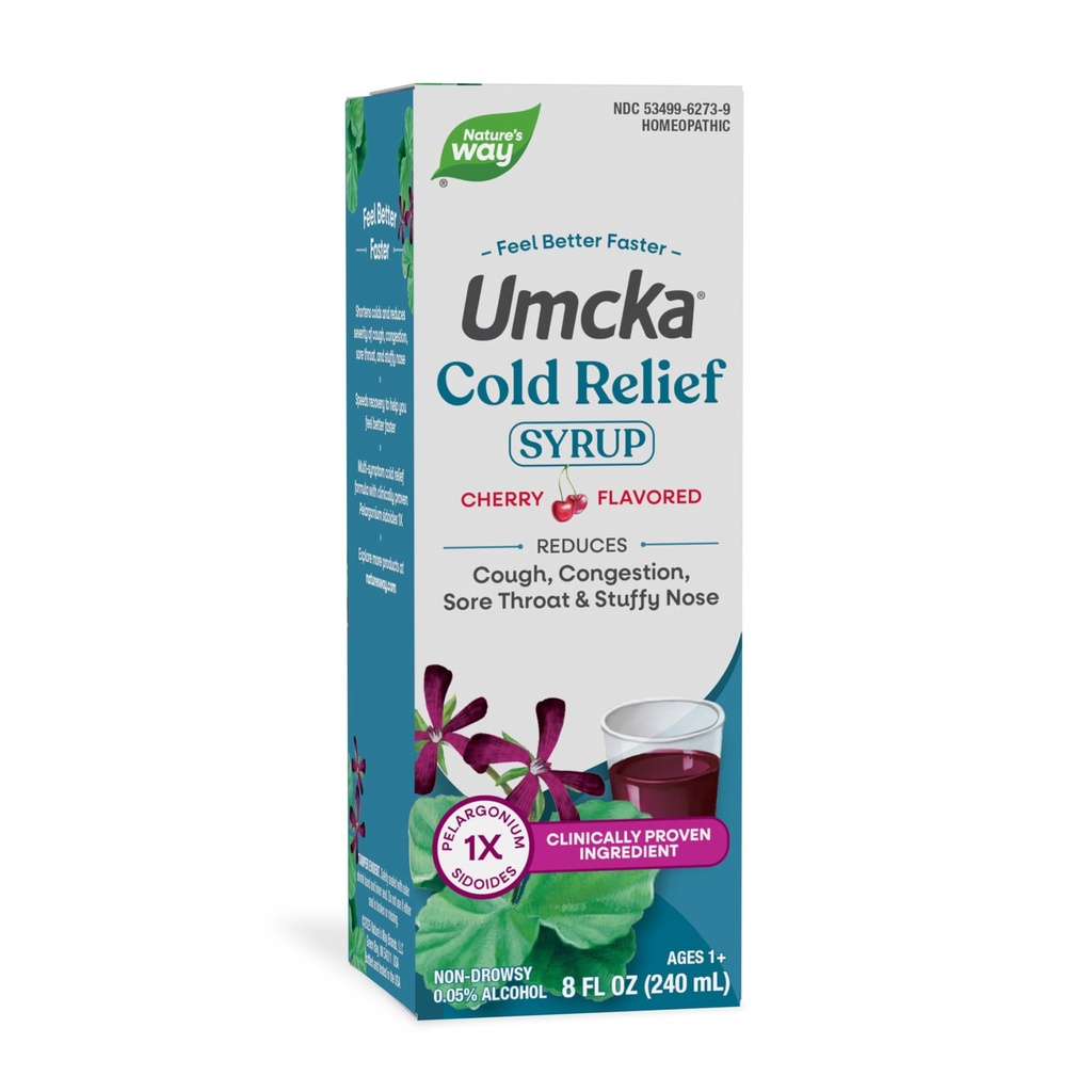 Naturens måte kaldt relief Syrup, Umcka, Shortens Varighet og reduserer severity, Multi-Simptom kald relief, Homeopatisk, Phenylefri, Ikke-Drowsy, Cherry Flavored, 8 Fl Oz (Packing May Vary)