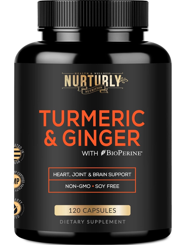 Turmeric Curcumin med BioPerine & Ginger, Black Pepper og 95% Curcuminoids - høy absorpsjon Turmeric Kosttilskudd for Hearth Helse - Ikke-GMO, Glutenfri - 120 Kapsler