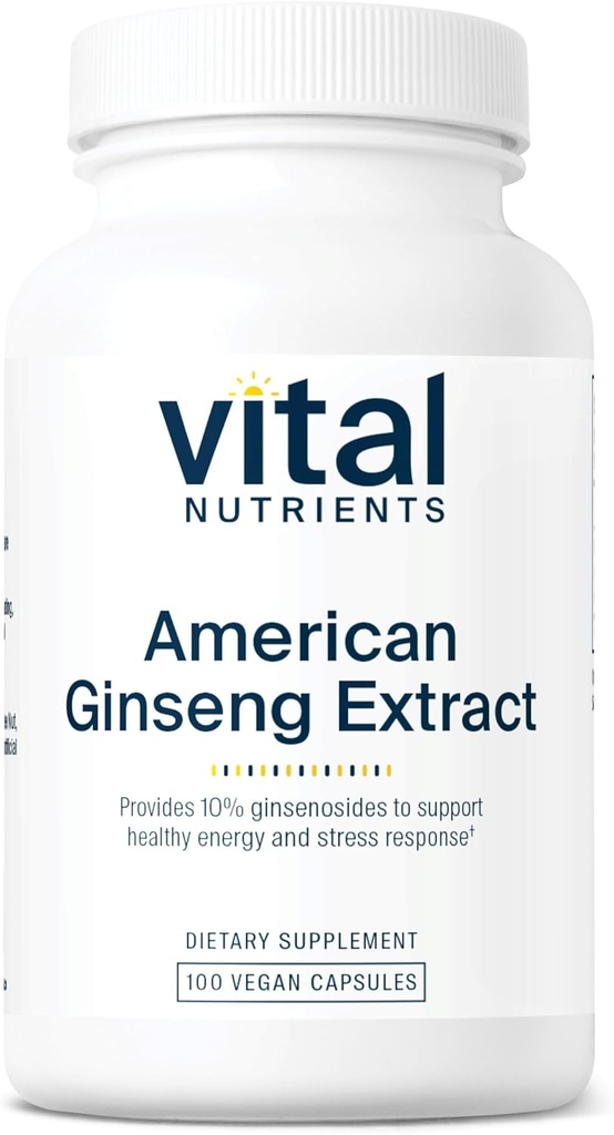 Vital næringsstoffer - Amerikansk Ginseng - Energistøtte - Mental og fysisk utholdenhet - 100 vegetariske kapsler per flaske - 250 mg