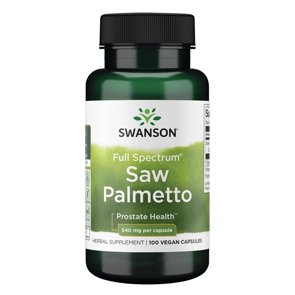 Swanson så Palmetto - Herbal Supplement for å fremme mannlig prostata helse støtte - Naturlig hår Supplement & Urinal helse støtte - 540 mg 100 kapsler