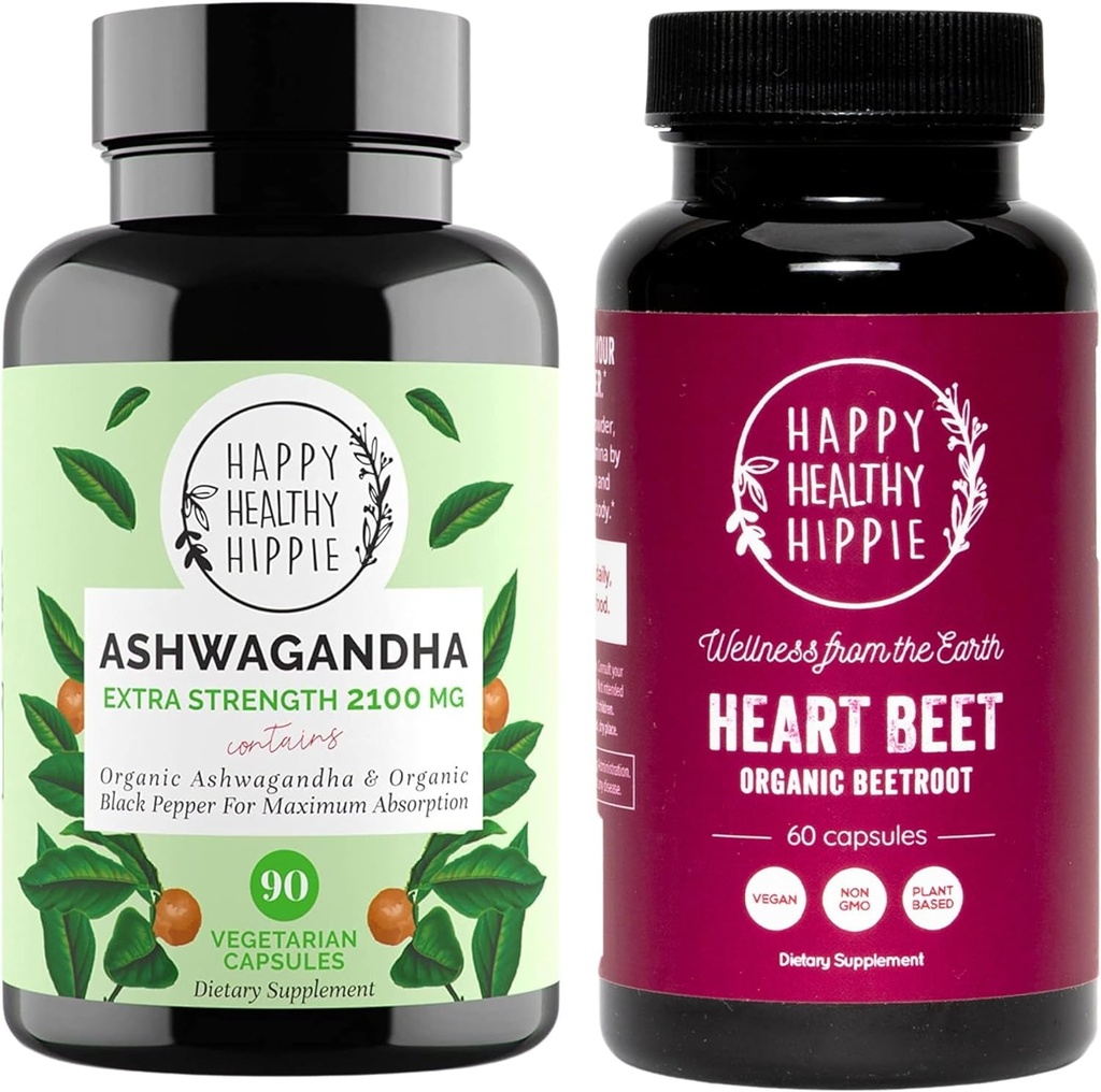 Glad sunn Hippie Beetroot Capsules & Organic Ashwagandha Stress Support Supplement Kapsler