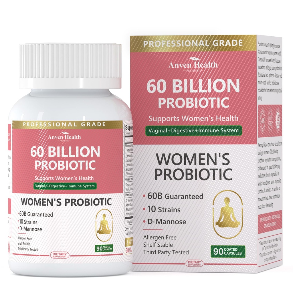 Probiotika og organiske prebiotika for kvinner pH balanse og digestion- 60 milliarder CFU Vaginal probiotika med Cranberry D-Mannose, Vegansk og ikke-GMO for urinveistrakter og immune ® 90 Caps