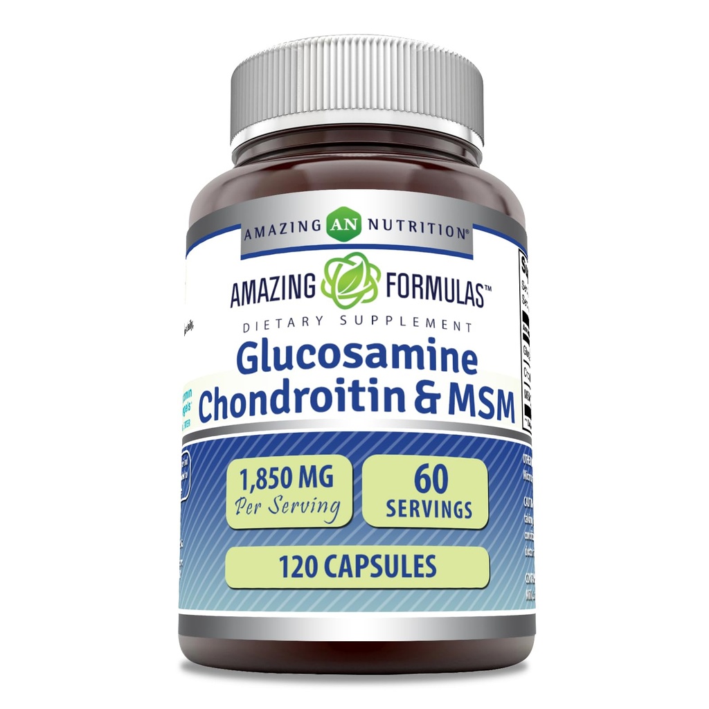Amazing Formler Glukosamine Chondroitin MSM 1850 mg Per servering Kapsler Supplement | Ikke-GMO | Glutenfri | laget i USA (120 greve)