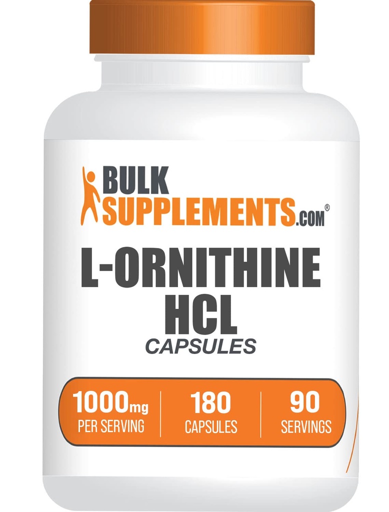 BulkSupplements.com L-Ornithine HCl Kapsler - L-Ornithine Hydrochloride, L-Ornithine 1000mg - Aminosyrer Supplement, Glutenfri, 2 kapsler per servering, 180 greve (pakke av 1)