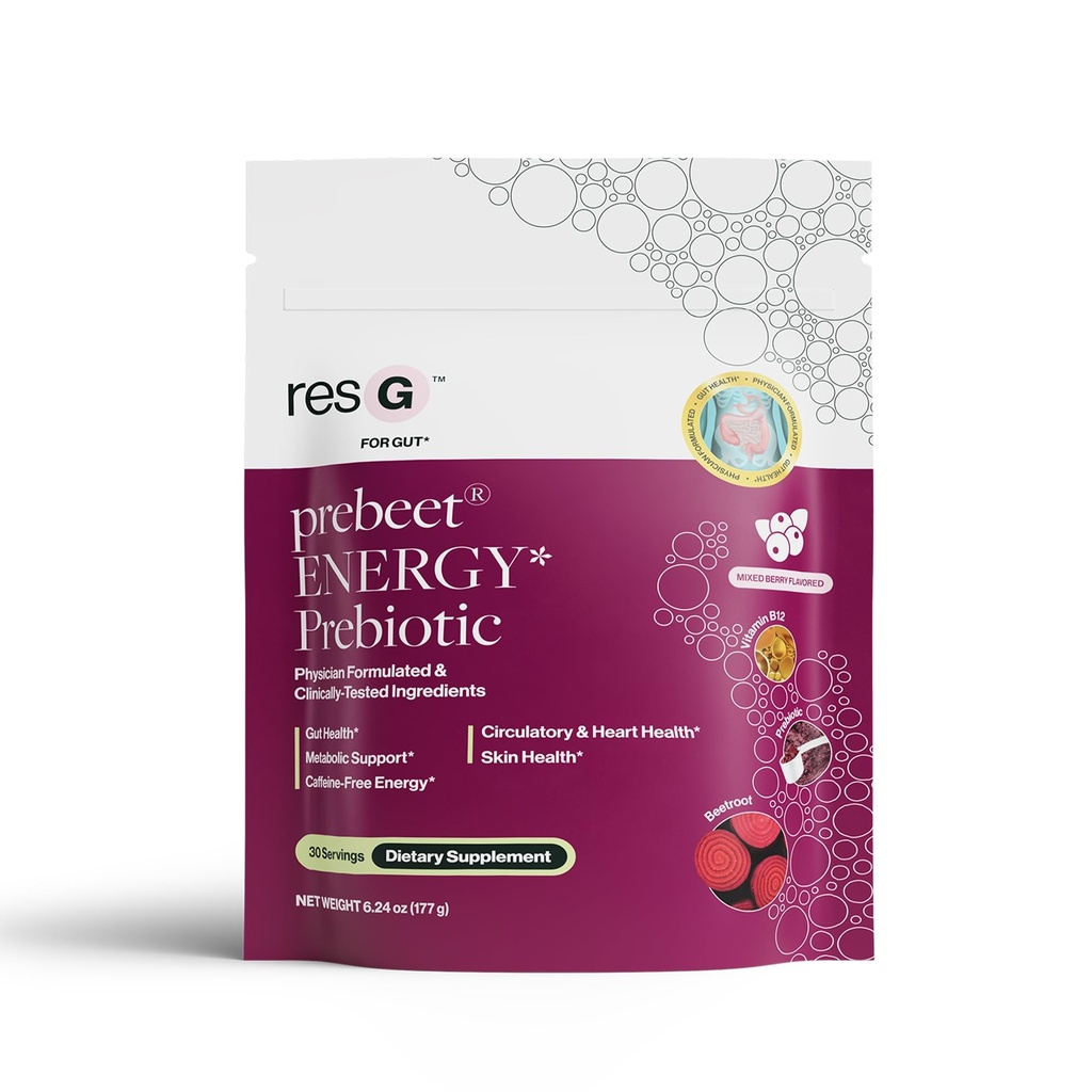 ResBiotisk resG prebeet - Prebiotika Drikke for Digestion, Avslappende galning, Gass, Bloating med Akkermansia & GLP-1 Støtte w/Beet Root & Fiber, Gut helse for kvinner og menn - 180g (30 Serveringer)