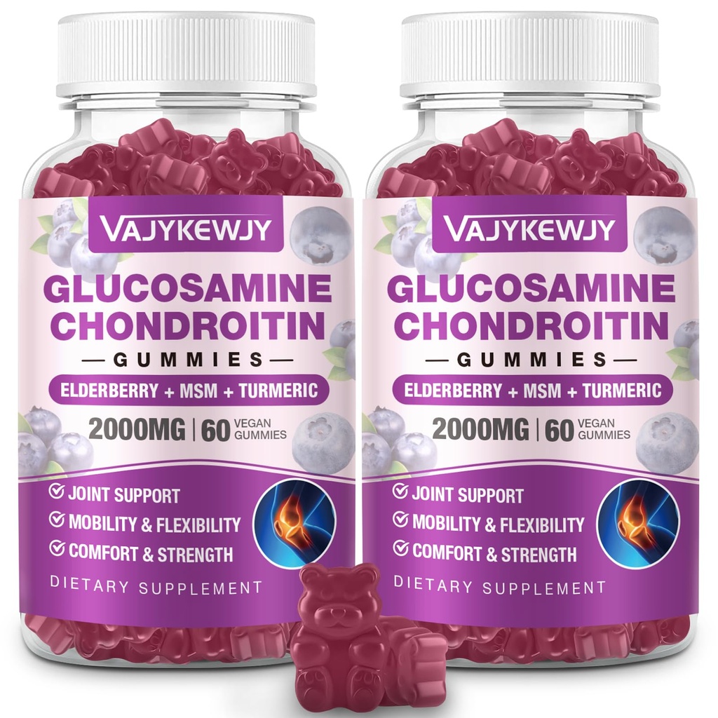 2 Pakker 2000mg Glukosamin Chondroitin Gummies, Ekstra styrke Glukosamin med Chondroitin MSM & Turmeric, Joint Support Supplement, Antioksidant Immun Support - 120 Gummies