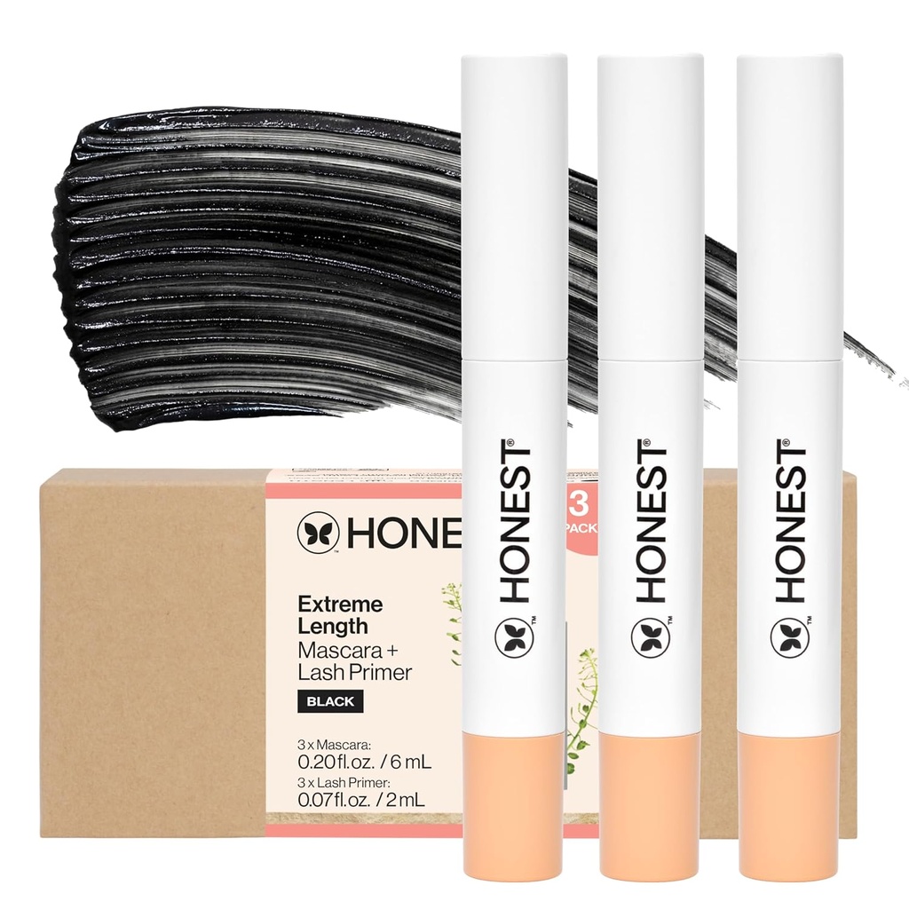 Ærlig Skjønnhet 2-i-1 Ekstremt Lengde Mascara + Lash Primer 3-Pack | Cruelty Gratis + trygt for sensitive øyne | 0,27 fl oz hver (pakke med 3)