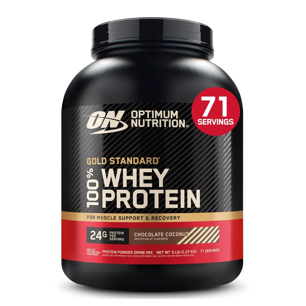 Optimum Ernæring Gull Standard 100% Whey Protein pulver, sjokolade kokos, 5 pund (Packing May Vary)