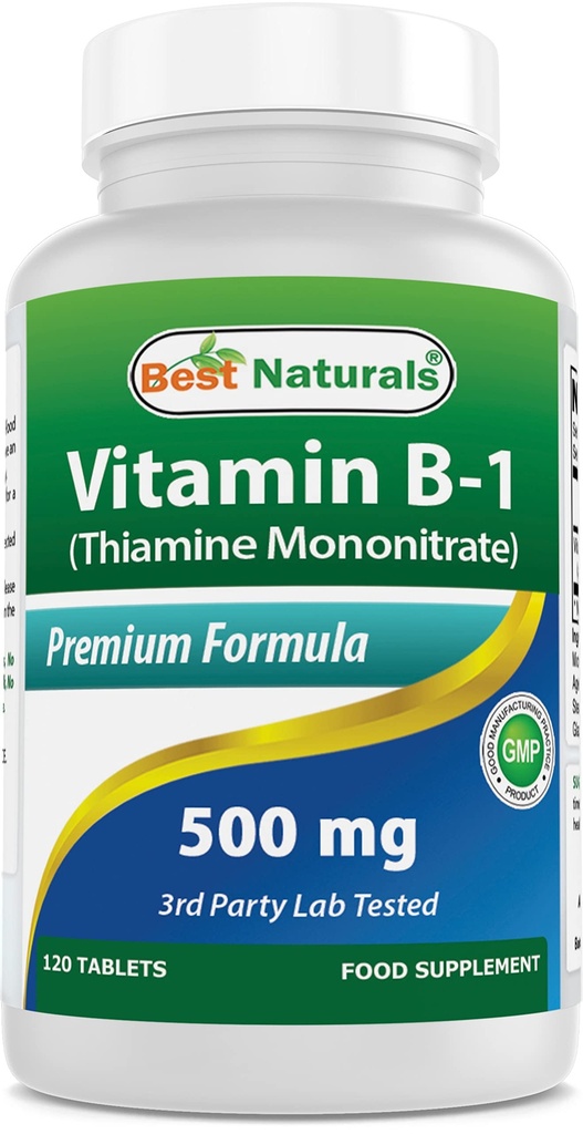 Beste Naturals Vitamin B1 som Thiamin Mononitrat 500 mg 120 tabletter (120 greve (Pack of 1))