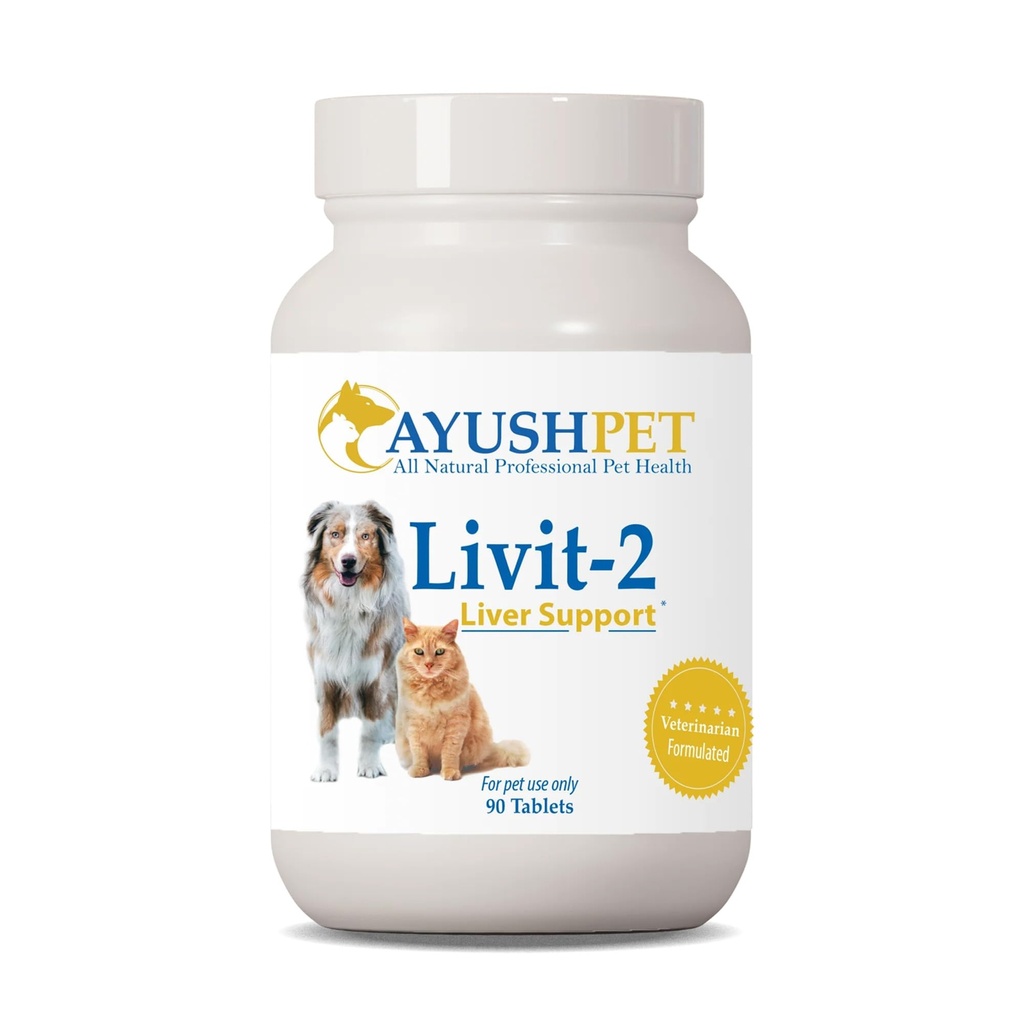 Ayush Pet Livit-2 - Hunde Liver Support Supplement, naturlig lever støtte for katter, hunder og hester, støtter total velvære, sunn hud og Coat for kjæledyr - 90 tabletter