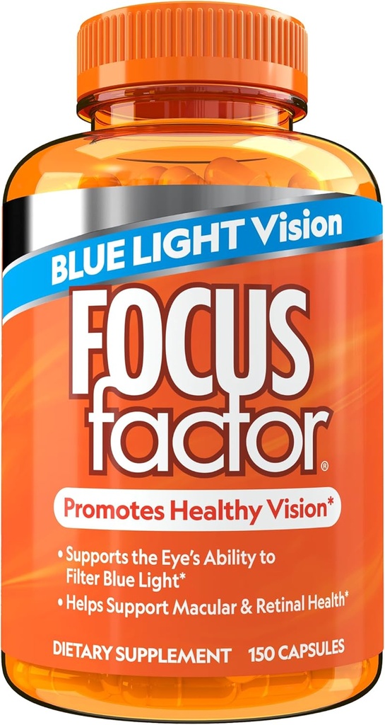 Focus Factor Blå lysformula (150 greve) - Øyevitaminer med blått lys Filtrasjonsstøtte - Lutein og Zeaxanthin Supplement med vitamin C, vitamin E, Lutemax 2020® - Fremme øyehelse