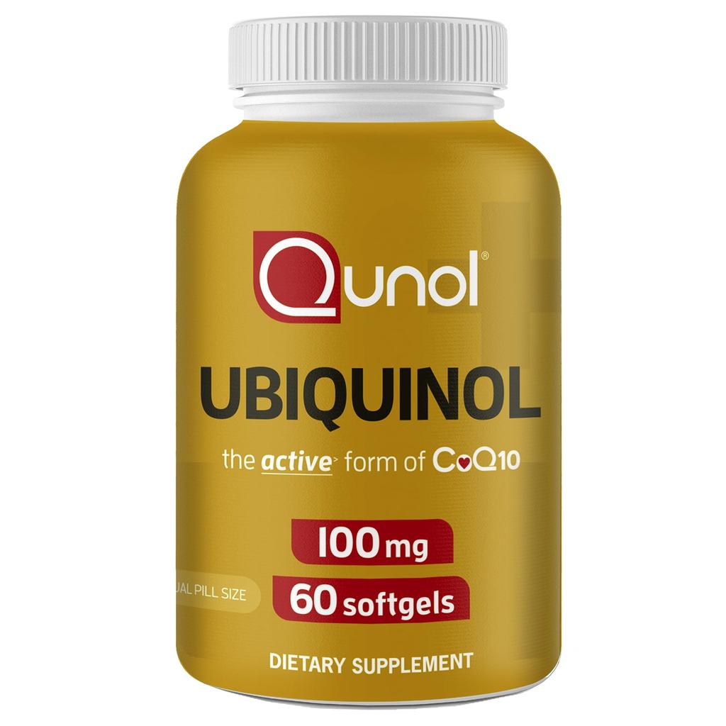 Qunol Ubiquinol CoQ10 100mg Softgels, Ubiquinol - aktiv form for coenzym Q10, Antioksidant for hjerte helse, sunne blodtrykksnivåer, rimelig til statin brukere, 60 teller