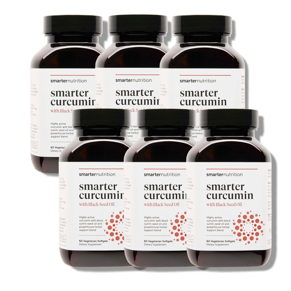 Smartere Nutrition Curcumin Softgels - Vegansk høy absorpsjon 400 mg Curcumin Supplement Standardisert til 95% Tetrahydrocurcuminoids + Black Seed Oil & Ginger for felles og immun helse - 360 Ct