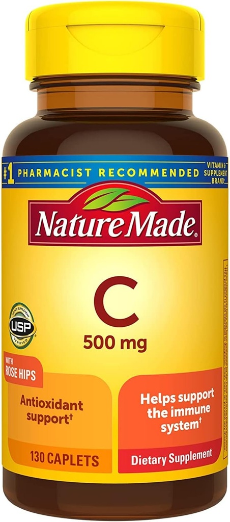 Naturlaget vitamin C 500 Mg Caplets med rose HIPS, 130 tabletter (pakke med 3)