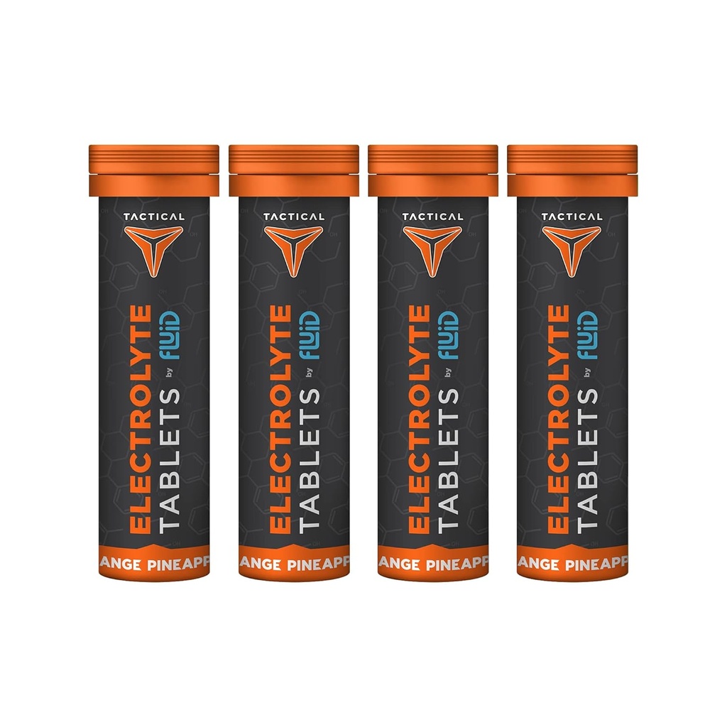 Fluid taktisk- effervescent Hydration Tabletter, elektrolyt erstatning & dehydrering Forebygging, 4 Pack, 40 Serveringer (Orange Pineapple)