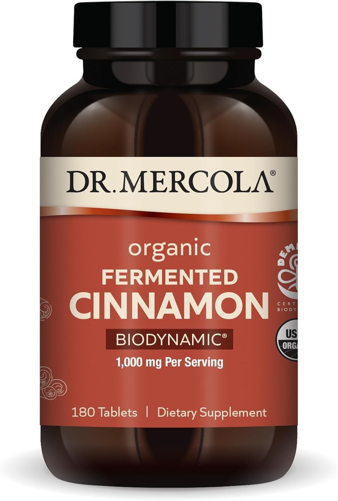 Dr. Mercola Biodynamisk organisk Fermentert kanel - Støtter metabolsk helse - høyflavonoid kanelekstrakt - USDA organisk, ikke-GMO, glutenfri og soya-fri - 180 tabletter