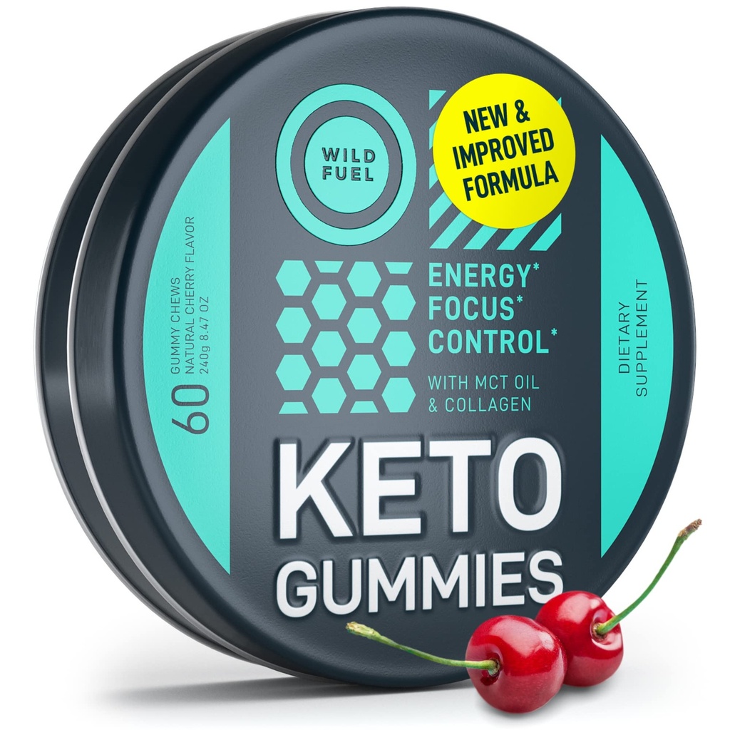 MCT olje keto gummier kollagenmetabolisme booster - pre Workout Gummy energi Chews Keto Candy - fysisk og mental energi, lav carb, lav kalori - 60 Cherry collagen gummier for kvinner og menn