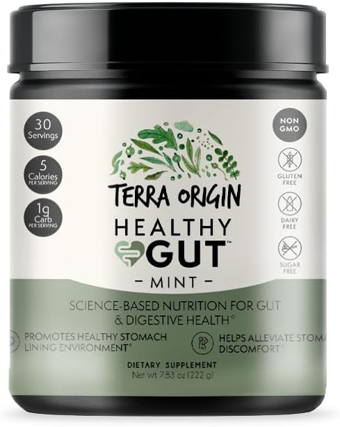 TERRA ORIGINA Sunn Gut Mint Flavor ®30-Servings med L-Glutamine, Sink, Glukosamine, Slippery Elm Bark, Marshmallow Root og mer!
