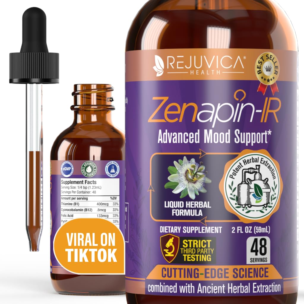 Rejuvica Health Zenapin IR - Avansert Mood Support Liquid Supplement - Kava Kava, Ashwagandha, Passionflower, Kamille, B-Vitaminer og mer