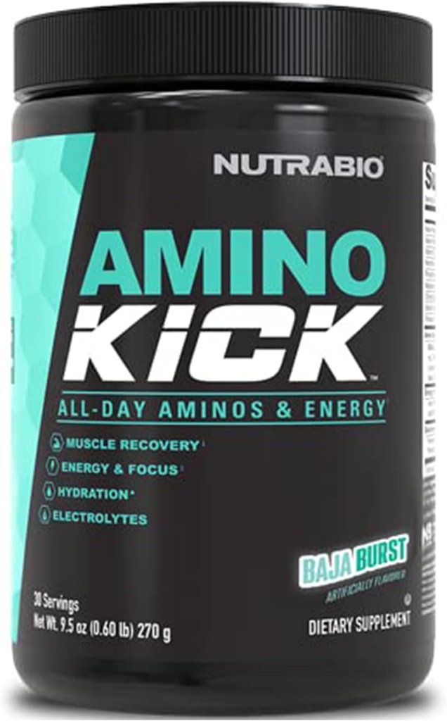 NutraBio Amino Kick - BCAA pulver med naturlig koffein - Aminosyrer Supplement for energi, Hydration & Recovery - BCAA, Electrolytes & Aminosyrer - Baja Burst, 30 Serveringer