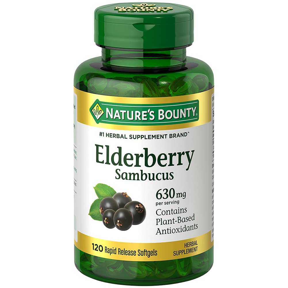 Naturens Bounty Sambucus Elderberry Herbal Supplement, Rapid Release Softgels, 630 mg per servering, 120 greve