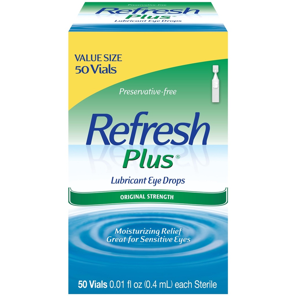 Oppfriskende Plus Lubricant Øyedråper, Preservativ-fri, 0,01 Fl Oz Enkeltbruksbeholdere, 50 greve, emballasje May Vary