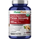 NusaPure Rød koreansk Panax Ginseng 20:1 Ekstrakt, 450 mg tilsvarende 9 000 mg 180 Veggie Caps (USDA Organic, Non-GMO, Vegan, Vegetarisk, Bioperin)