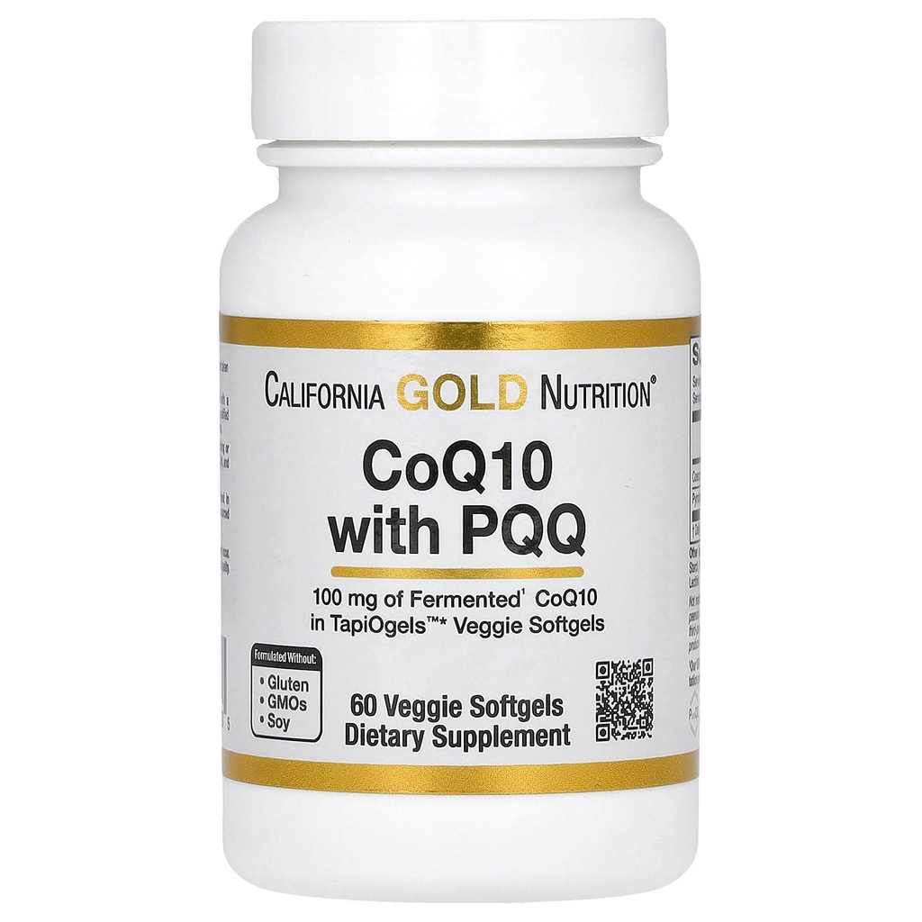 California Gold Nutrition CoQ10 med PQQQ, Ubiquinon USP, Tapioca Veggie Softgel med solflower Lecithin, 100 mg, 60 Veggie Softgel