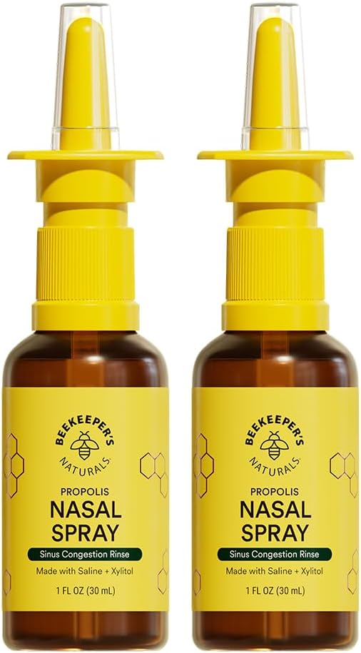 Beekeepers Naturals Nasal Spray for voksne med Propolis, Xylitol & Saline, Fjerner Nasal Congestion, Moisturizes Sinuskanalen, & Decongest Sinus Cavities, 1 fl oz(Pack of 2)