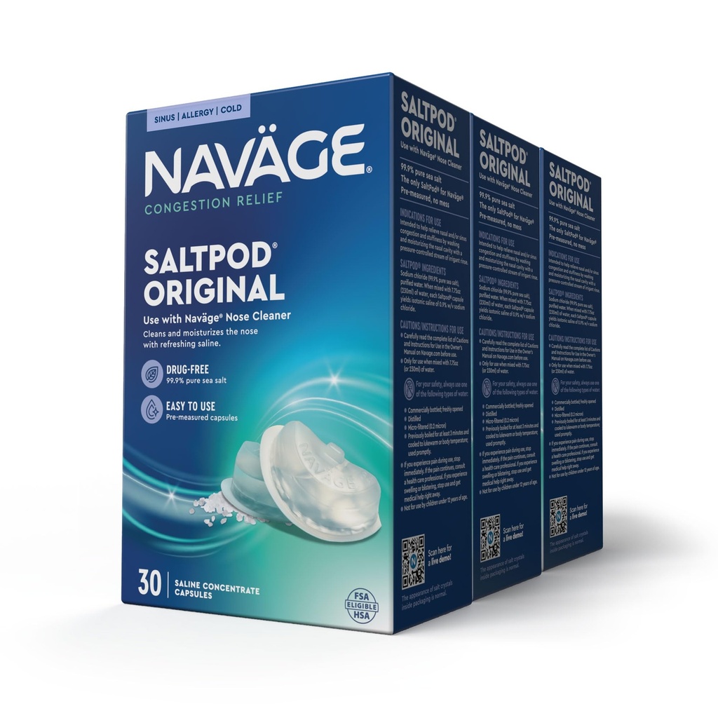 Navage SaltPod Bundle 3 30-Packs (90 SaltPods) - Navage Salt Pod Refills Bare - Eksklusivt designet for Navage Nasal Irrigation System - Sinus Rinse og Saline Pods for rask og beroligende relief
