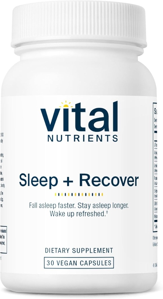 Vital Nutrients Sleep + Recover - Vegansk Supplement - Sovestøtte - Melatonin, Ashwagandha & L-Theanine - Gluten, Dairy & Soja Gratis - 30 Kapsler