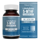 L Metyl Folat 1000 mhg Plus Metyl B12 Cofactor – Aktiv 5-MTHF Form - støtter Mood, Metylering, Kognisjon – Høyt biotilgjengelige Bioaktive former av vitamin B9 & B12 (60 kapsler – 60 serveringer)