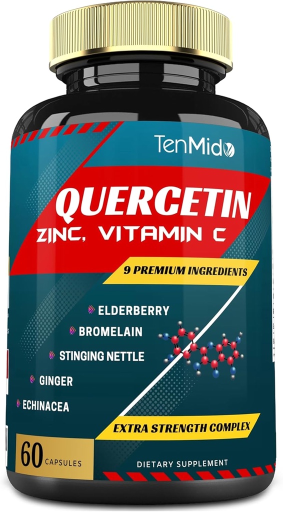 Quercetin Extract Capsules - Blend Elderberry, Bromelain, Ginger, Stinging Nettle, Echinacea, Svart Pepper og mer - 60 Kapsler, 2 måneders forsyning