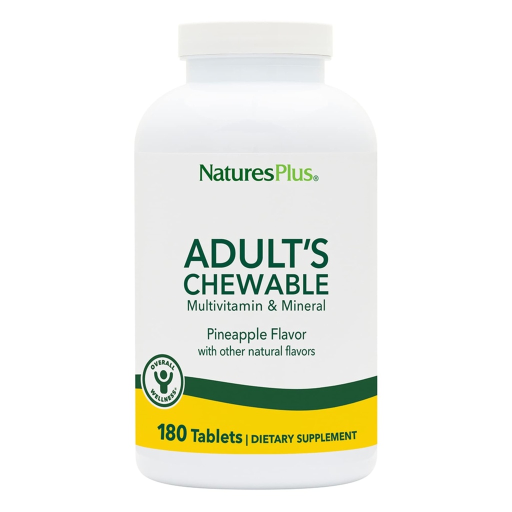 NaturesPlus voksens Chewable Multivitamin - 180 Vegetariske tabletter - Pineapple Flavor - Naturlig hele mat Supplement for generell helse, energi - Glutenfri - 180 Services