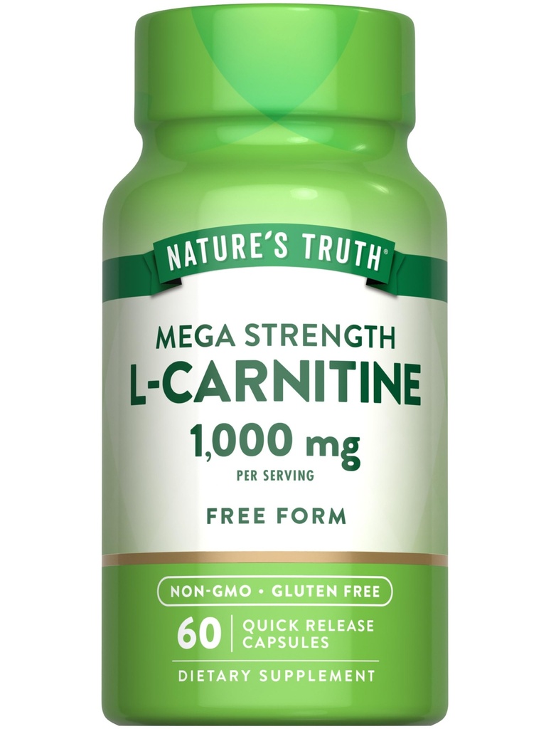 Naturens sannhet L-karnitin 1000mg | 60 kapsler | Mega styrke | Gratis skjema | Ikke-GMO & Glutenfri Supplement