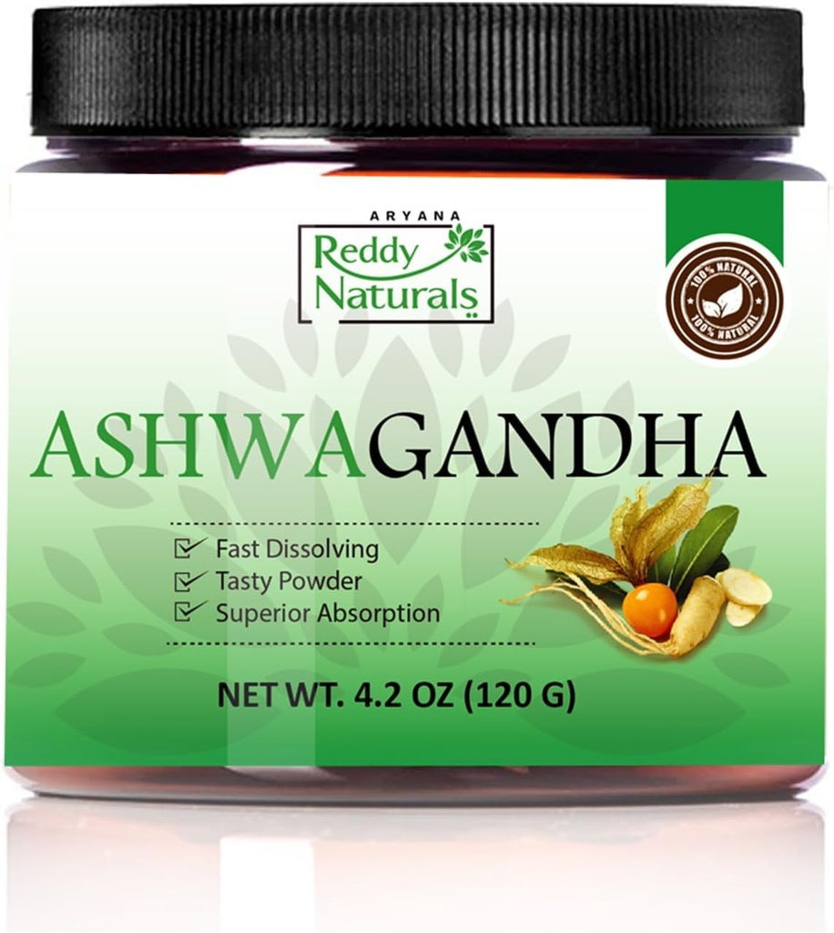 Reddy Naturals Aryana Pure Organic Ashwagandha pulver - høy potens Root Extract med 10 % withanolides - naturlig oransje Flavor for stress og energi støtte - 4.2 OZ (120g)