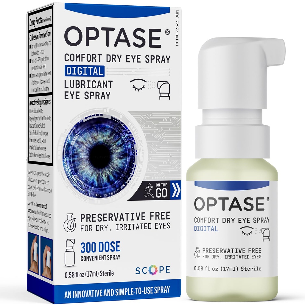Optase Comfort Dry Eye Spray - Preservative gratis kunstige tårer Drops Alternativ - Tørr øye dropper i en praktisk sprøyte - Multi-bruk flaske, kontakt linse trygt - .58 fl oz
