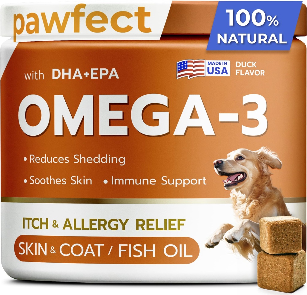 PawFECTCHEW Fish Oil Omega 3 for hunder - Allergi Relief - Felles Helse - Itch Relief, Shedding - Hud og Coat Supplement - Alaskan Salmon olje Chews - Omega 3 6 9 - EPA & DHA fettsyrer
