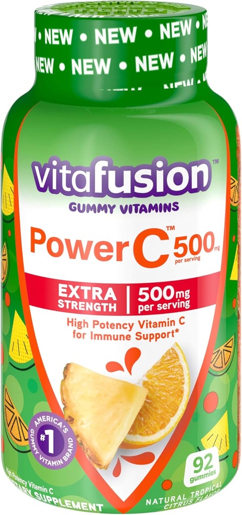 Vitafusjon Chewable Kalsium & vitamin C Gummy vitaminer, frukt flavored, 100 Count & Tropical Citrus Flavored, 92 Count