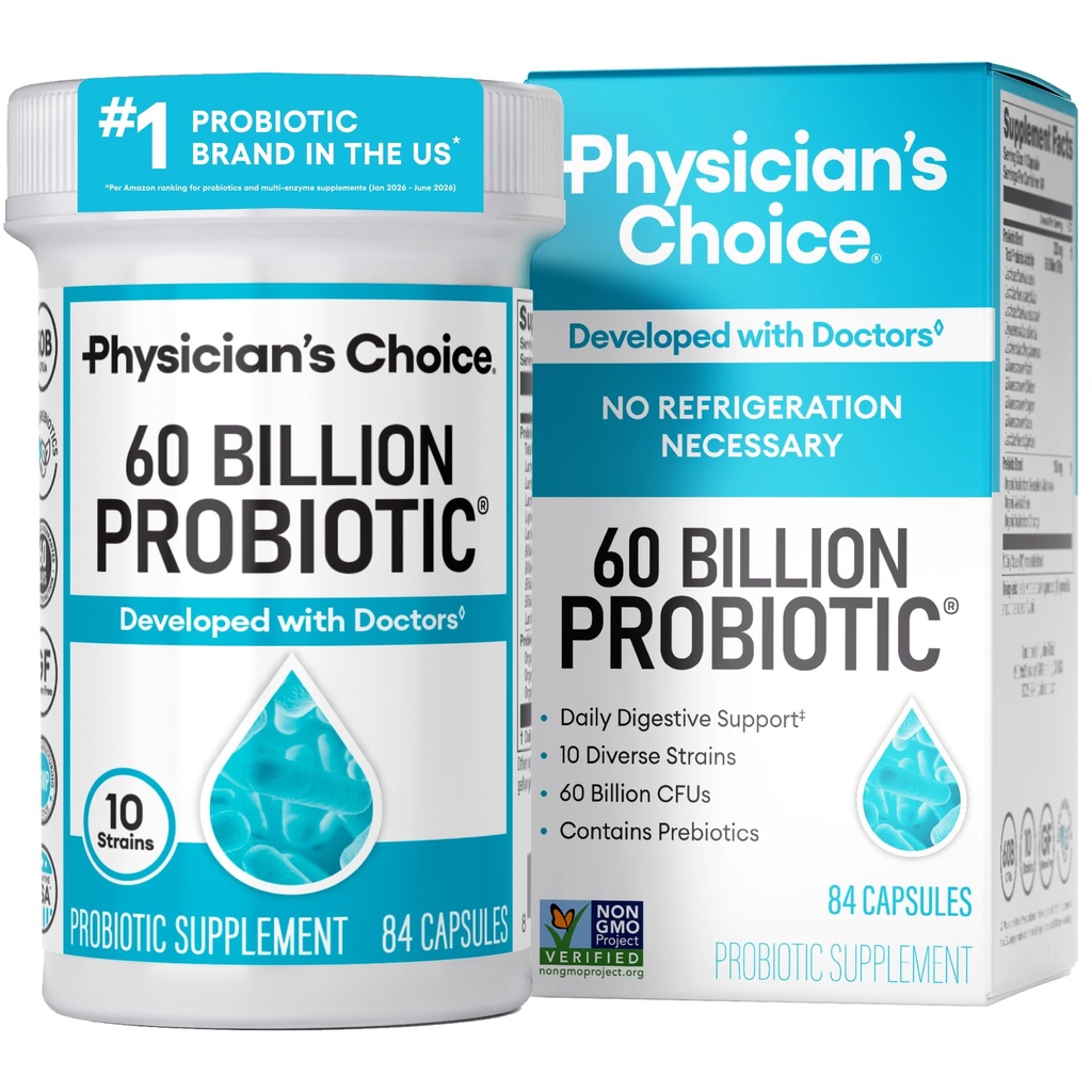 Doktorens CHOICE Probiotika 60 milliarder CFU - 10 strimler + organiske prebiotika - Immune, Digestiv og Gut Helse - støtter anledninger, diarre, gass og blotting - for kvinner og menn - 84ct