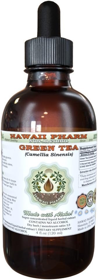 Hawaii Pharm Grønn Te alkohol-fri flytende ekstrakt, organisk grønn te (Camellia Sinensis) Tørket Leaf Glycerite Naturlig Herbal Supplement 2 oz