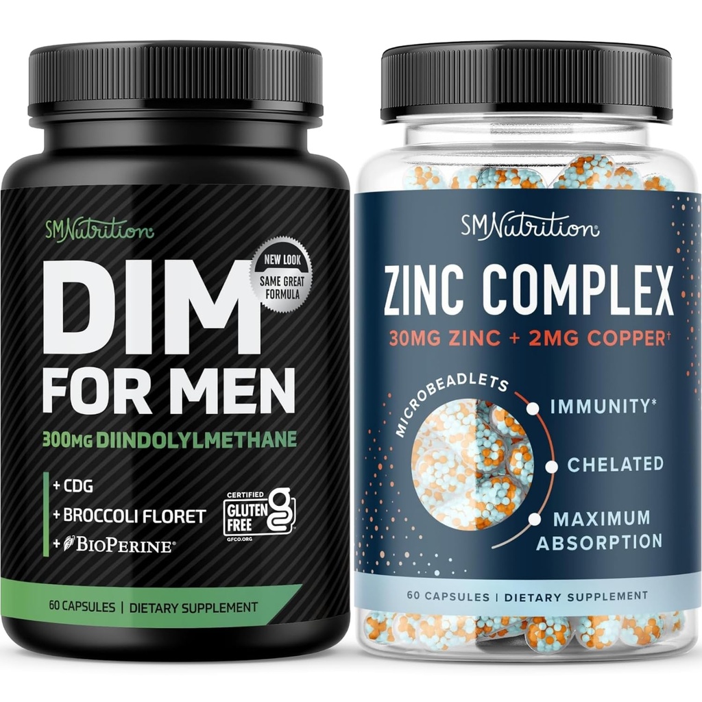 Testosteron sink kompleks & 300mg DIM Supplement for menn for estrogen metabolisme og testosteron støtte ® Microbeadlet sink Supplement (60 serveringer) med DIM Complex for menn (60 serveringer)