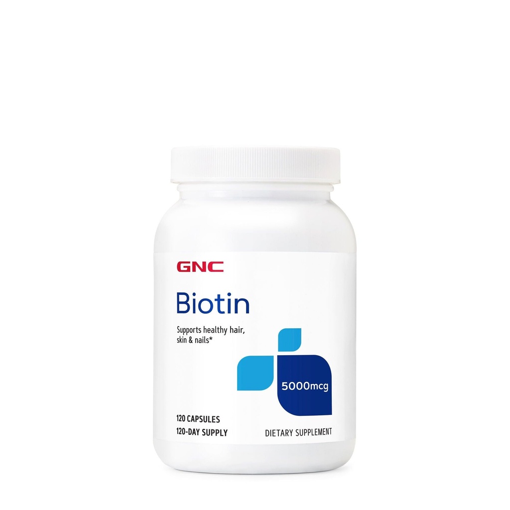 GNC Biotin 5000mcg Supplement, støtter sunnt hår, hud og negler, 120 serveringer
