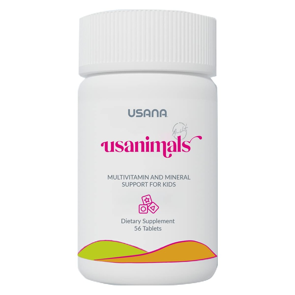 USANA Us dyr Multivitamin for barn - Daglige Chewable Tabletter med vitaminer A, C, D, E, B6, B12, Sink, Jern - støtter immun, bein og hjerne helse - essensielle næringsstoffer for alderen 2-12 - 56 tabletter