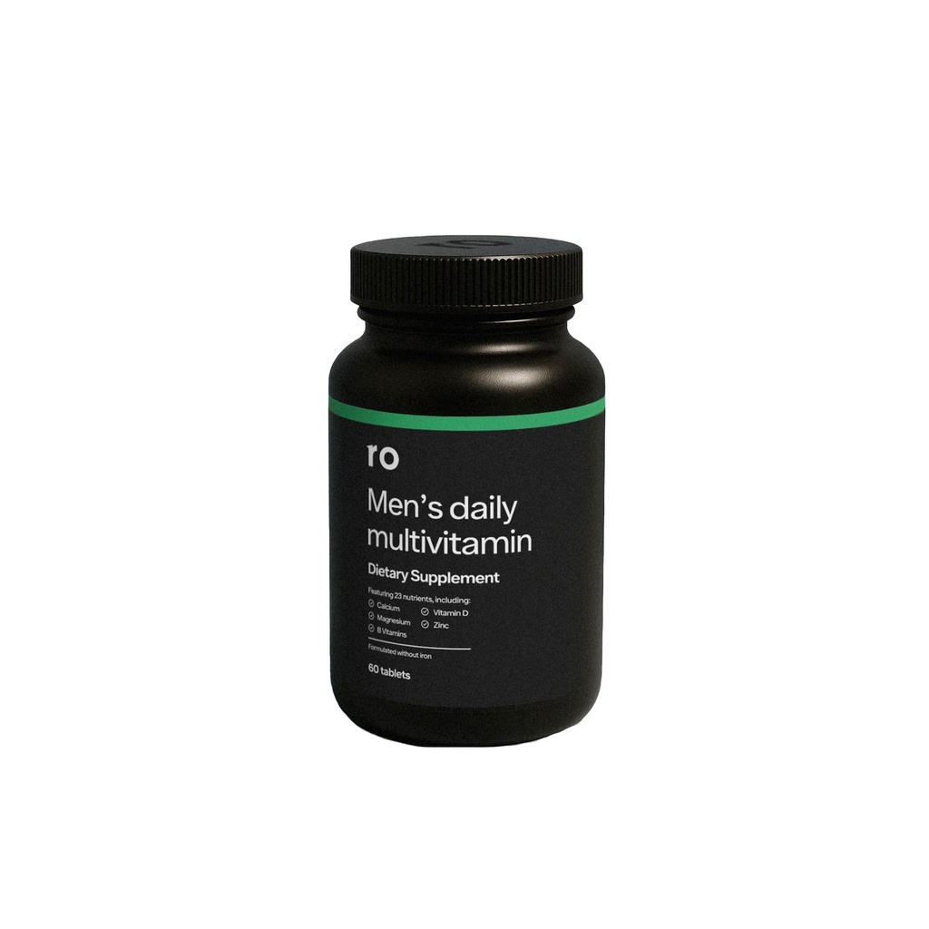Ro Daglig Multivitamin for menn støtter fysisk aktivitet, hjerne + hjertehelse, og immunsystem med 23 viktige næringsstoffer inkludert kalsium, magnesium og sink 30-dagers forsyning (60 tabletter)